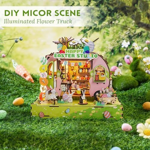 DIY Miniature House Kit (Easter Egg Truck) Tiny Dollhouse Kits for Adults to Build, Mini Model Kits with LED, Wooden Adults Crafts Puzzles, Birthday Gifts for Family Friends - Image 2
