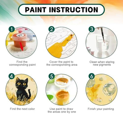 Framed Paint by Numbers Kit for Adults Beginner & Kids Ages 8-12, Black Cat Paint by Numbers with frame, without Easel, DIY Acrylic Number Painting for Adults Animal for Home Decor Gift 8 x 12 Inch - Image 6