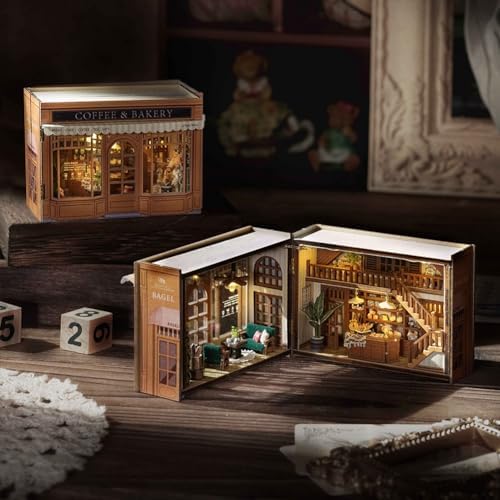 Mini 3D Wooden Doll House Craft Model with LED,DIY Miniature and Furniture Dollhouse Kit,Creative Room Idea for Valentine's Day Birthday Gift (Bagel Time) - Image 2