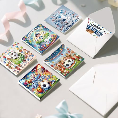 jinglinhh 6pcs Diamond Art Painting Happy Birthday Football Cake Greeting Cards with Envelopes, DIY Card Making Kits for Adults, Diamond Art Postcards Christmas Cards Craft Gifts - Image 4