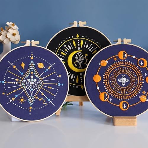 GLTAYLMY 3 Set Tarot Embroidery Starter kit with Patterns and Instructions, DIY Adult Beginner Cross Stitch Kits, Including 1 Plastic Embroidery Rings,Colored Threads and Needles - Image 5
