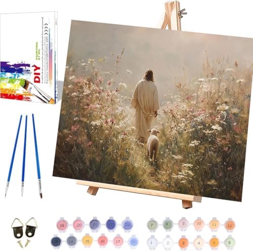 Jesus Paint by Numbers Kit for Adults Framed Canvas, with Wooden Easel by BAWKENTON