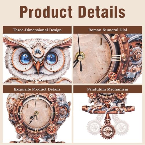 KAAYEE 3D Puzzles for Adults Mechanical Owl Clock DIY Wooden Puzzle Craft - Image 2