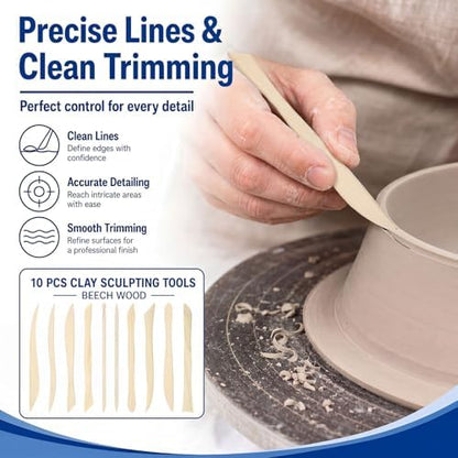 Ferrochef 10 Set 100 Pcs Clay Tools, Beech Sculpting Tools, Classic Style - Image 5