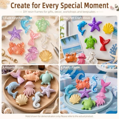8Pack Ocean Resin Molds Silicone, Sea Animal Keychain Pendant Molds for DIY - Image 6