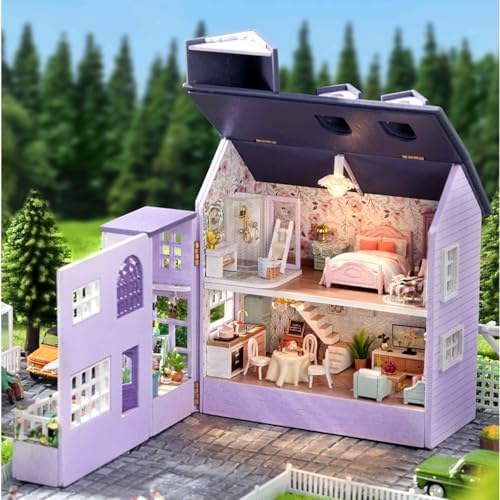MAGQOO DIY Miniature Dollhouse Kit with Furniture 1:100 Scale Creative Room Mini Wooden Doll House Accessories DIY Miniature House Kit(Happy Manor) - Image 3