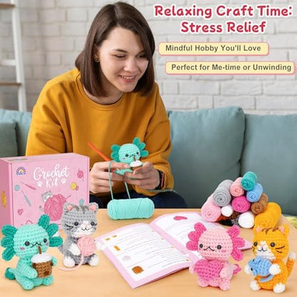 Crochet Kit for Beginners, Axolotls Cat Crochet Kit for Adults Beginner - Image 6
