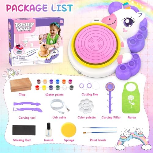 Pottery Wheel for Kids, Unicom Craft Kit Arts and Crafts for Kid Ages 6-12 - Image 2