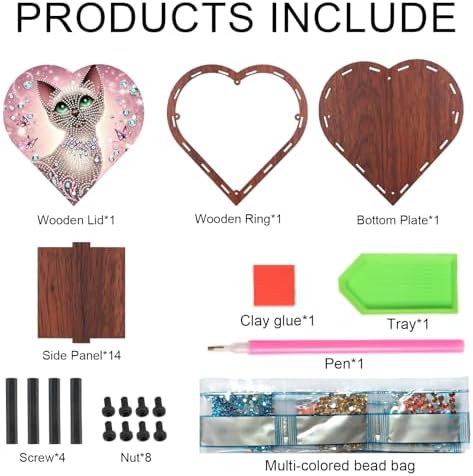 DIY Diamond Painting Storage Box Kit, Wooden Special Shaped Diamond Art Organizer with Siamese Cat, Decorative Rings Necklace Gift Case for Women, for Valentine's Day Dresser Desktop Decor - Image 3