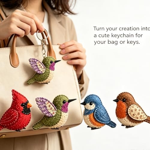 DIY Fabric Animal Craft Kit – Creative Handmade Art, Stitch Your Own Whimsical World Patchwork Sewing Set 3D Cute for Making Ornament Adults Beginners, Gift Holidays Keychain(Whimsical Backyard Birds) - Image 4