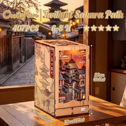Cutefun DIY Book Nook Kit - Japanese Kyoto 3D Wooden Puzzle 400+ Pieces - Image 2