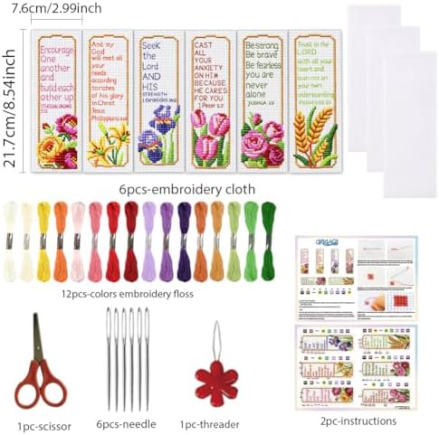 ORIGACH 6 Set Bible Verse Floral Cross Stitch Bookmark Kit for Beginner - Image 2
