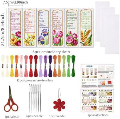 ORIGACH 6 Set Bible Verse Floral Cross Stitch Bookmark Kit for Beginner - Image 2