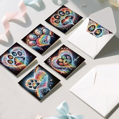 6 Pack Diamond Painting Greeting Cards with Envelopes, DIY 5D Diamond Art Card Kit Colorful Artistic Paw Designs, 30x15cm Handmade Rhinestone Cards Crafts for Pet Lovers and Creative Greetings - Image 7