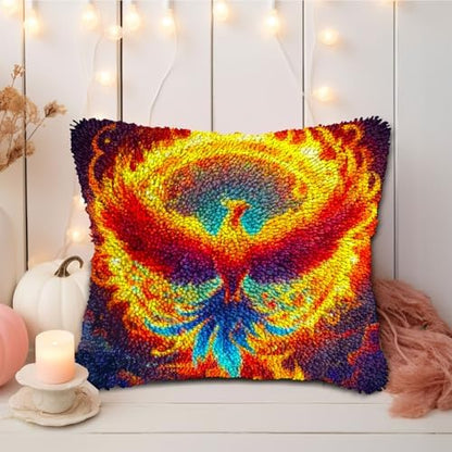 DIY Latch Hook Pillow Kits Phoenix Flying Colorful Flames Printed Pillowcase Crochet Yarns Hooking Handmade Pillow Cover Cushion for Home Sofa Decoration 17x17inch-2 - Image 5