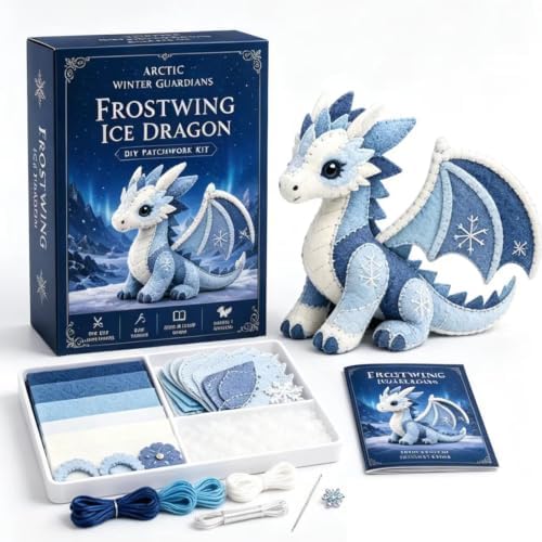 Winter Guardians DIY Patchwork Kit, Felt Animal Sewing Kit for Adults & Beginners, 3D Stuffed Mythical Creature Needle and Thread Kit Craft Sewing Project Kits fo (Frost Dragon) by Unknown