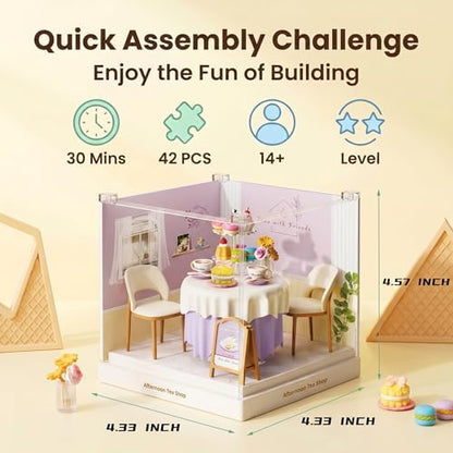 Afternoon Tea Shop Super Miniature House Kit - DIY Plastic 3D Model Building Set for Teens, Build Your Own Tea House with Dustproof Case, Creative Craft Gift for Girls Women - Image 2