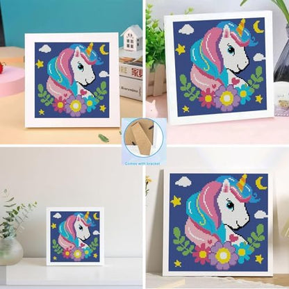 Lzyueyuan Cross Stitch Kits for Beginners,Unicorn Stamped Cross Stitch for Adults with Framed,Crafts for Girls 8-12 Embroidery Kit,11CT Cross-Stitch Arts and Crafts for Adults 8.7inX8.7in - Image 3