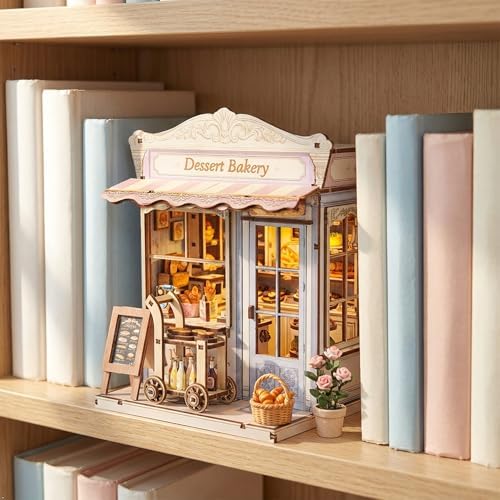 Book Nook Kit - DIY Miniature House Bakery Patisserie Dollhouse Kit for Adults and Teens, Booknook Tiny House Bakery Shop Bookshelf Decor 3D Wooden Puzzle, Gifts for Family, Friends (with Glue) - Image 2