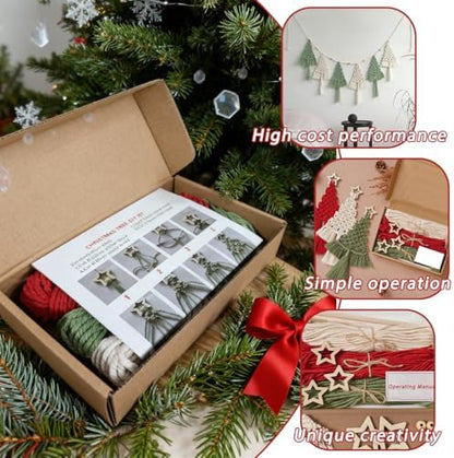 Macrame Kit for Beginners with Step by Step Video Tutorials DIY Christmas Tree Wall Hanging Craft Kit for Adults Kids Family Festive Holiday Activity Creative Boho Home Decor Unique Gift Idea (B) - Image 3