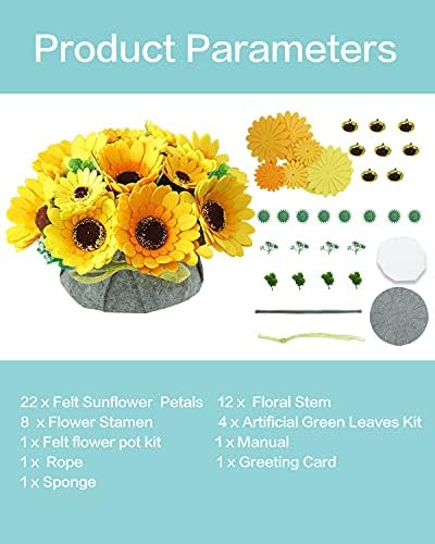 BAZIMA DIY Felt Flower Art Craft Kit, DIY Sunflower Pot Bonsai Kit, Floral Gifts, Beginner Craft Kit, Arrange Pre-Cut Flowers and Foliage - Image 4