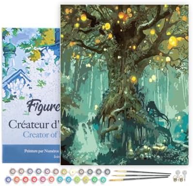 Figured'Art Paint by Numbers for Adults with Frame Fairy Tree 16"x20" - Craft Art Painting DIY Kit Canvas Already Stretched on a Wooden Frame by FiguredArt