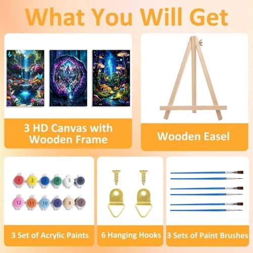 3 Pack Framed Paint by Numbers for Adult with Wooden Easel (8x12 inch) - Image 4