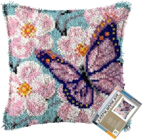 Butterfly in Flowers Latch Hook Kits for Adults Beginners, 17“ X 17" by EMISTEM