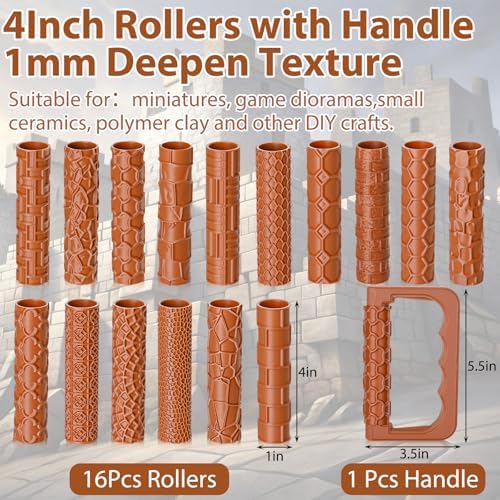 Leriton 17 Pcs Clay Texture Roller Set with Handle, Terrain - Image 2
