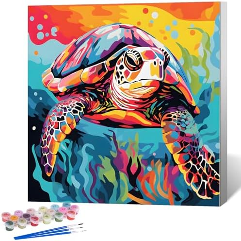 Okarina Framed Paint by Numbers Kit for Adults, Sea Turtle Decor 10x10 Inch by Okarina