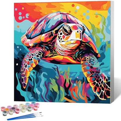Okarina Framed Paint by Numbers Kit for Adults, Sea Turtle Decor 10x10 Inch by Okarina