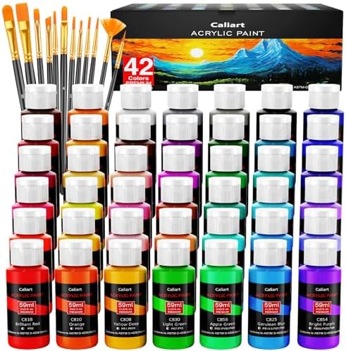 Caliart 42 Colors Acrylic Paint Set with 12 Brushes by Caliart