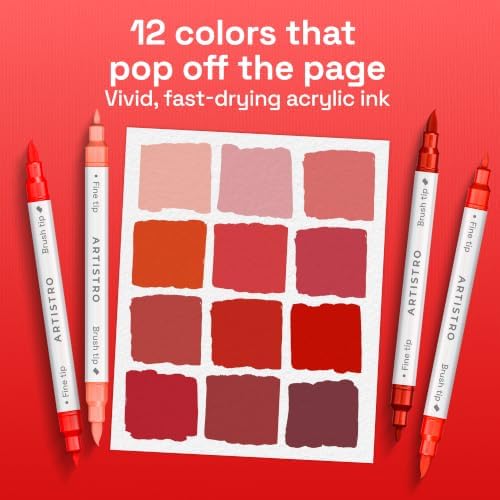 ARTISTRO 12 Red Tones Dual-Tip Acrylic Paint Marker Pens for Drawing - Image 2