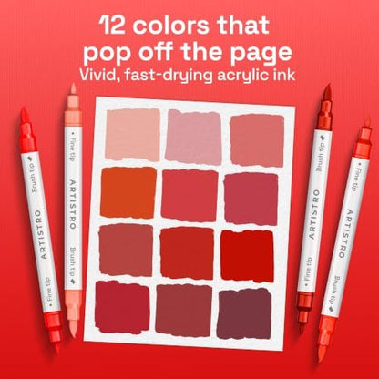 ARTISTRO 12 Red Tones Dual-Tip Acrylic Paint Marker Pens for Drawing - Image 2