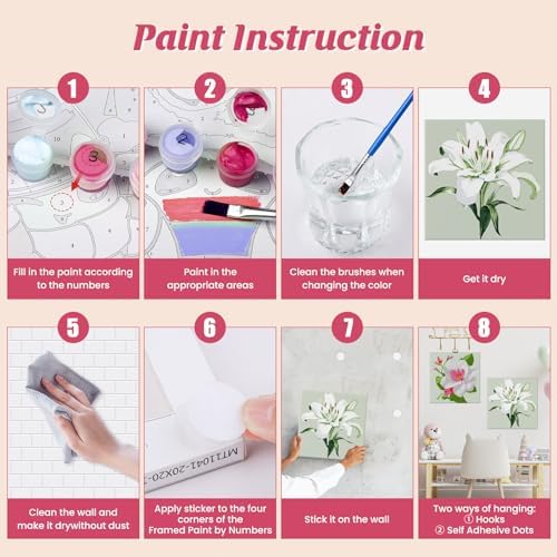 Flowers Paint by Number for Adults Beginners and Kids, 4 Pack DIY Adult Paint by Number Kits on Canvas Framed, Color by Numbers Acrylic Oil Painting Number Kits Crafts for Home Wall Decor 8x8inch - Image 4