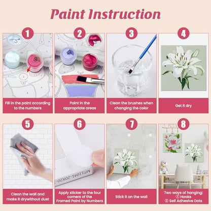 Flowers Paint by Number for Adults Beginners and Kids, 4 Pack DIY Adult Paint by Number Kits on Canvas Framed, Color by Numbers Acrylic Oil Painting Number Kits Crafts for Home Wall Decor 8x8inch - Image 4