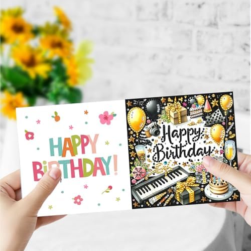 DIY Diamond Greeting Cards Set, 5D DIY Diamond Art Painting Festival Style Greeting Card, DIY Christmas Card Making Kits for Family Friends Handmade Gift-#30-Happy Birthday - Image 5