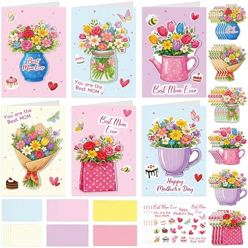 80UncleKimby 28Sets Mother’s Day Crafts Card Making Kit DIY 3D Cards with Envelopes Arts Craft Classroom Exchange Party Favors Bulk Supplies by 80UncleKimby