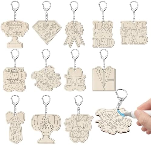 RattanView 24 Pcs Father's Day Craft Keychains DIY Keychain, 12 Styles by RattanView