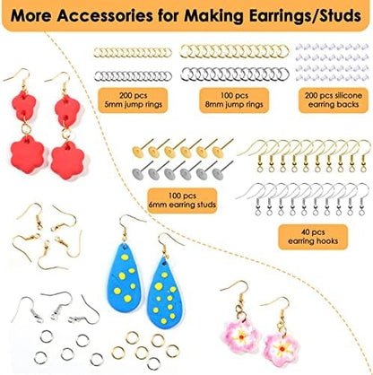 Polymer Clay Cutters for Earrings Making, 705 PCS Clay Cutters Set with 49 Shapes Stainless Steel Clay Cutter Tools, 640 PCS Jewelry Accessories, 16 Circle Shape Earring Cutters for Polymer Clay - Image 5
