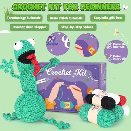 Crochetta Crochet Kit for Beginners, Crochet Starter Kit w Step-by-Step Video Tutorials, Beginner Crochet Kit for Adults Kids Women Men Complete Kit Included (Crochet Door Stop) - Image 3
