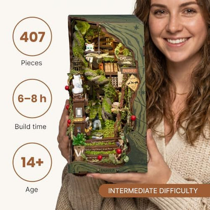 Anavrin Book Nook Kit Cats Crossin DIY 3D Wooden Booknook for Adults, Teens and Book Lovers, Bookshelf Insert Library Decor, Creative Gift for Family, Friends, and Elderly - Image 4