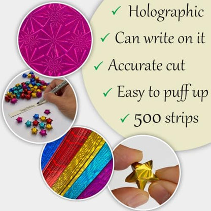 500-Strips Holographic Foil Paper Strips for Making Origami Stars, Lucky Stars, Puff Stars. Reflective Mirror Shiny Paper Strips, 0.5 x 11 inch. (Holographic Mix, 500) - Image 2