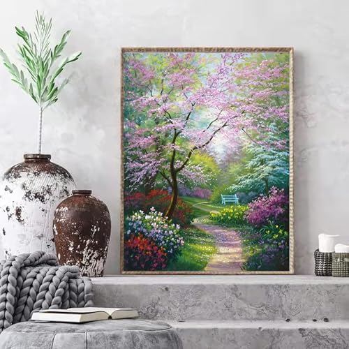 MaiMMaledy Paint by Numbers Kit 8Lx12W inch for Adults Beginners Canvas Pictures with Framed Drawing Painting Acrylic Pigment with Wooden Triangle Easel Garden Path - Image 4
