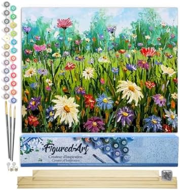 Figured'Art Paint by Numbers Kit for Adults Flowers in The Countryside 16"x20" - Craft Art Painting Rolled Canvas with DIY Wooden Frame by FiguredArt