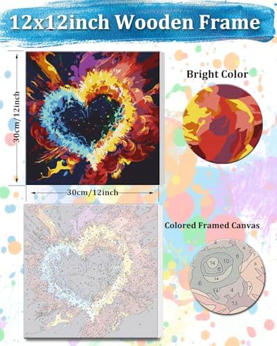 TOCARE Framed Paint by Numbers Kit for Adults Beginners & Kids Ages 8-12, 12x12inch Love Heart Paint by Number with Frame, Love Paint by Numbers Framed Canvas (Without Easel) - Image 2
