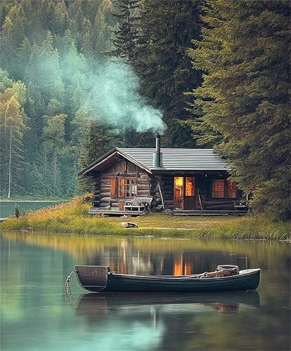 NDNXYXGS Forest Paint by Numbers Kits for Adults,Cabin DIY Painting Kit on Canvas,Lake Color by Numbers,Large Adult Paint by Number for Wall Decor and Gifts by Unknown