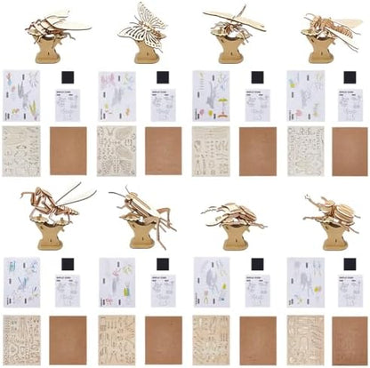 WADORN Hands Craft DIY 3D Wooden Puzzle, 8 Styles Insect Animal Models Model Puzzle Kits Natural Wood Building Kits Wooden Crafts for Adults Birthday Party Favor Gifts Home Office Desk Decor by WADORN