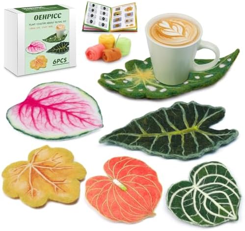 OEHPICC Needle Felting Kit, 6 Pcs Leaf Coasters Needle Felting Starter Kit by OEHPICC