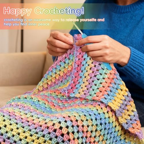 Aeelike Crochet Blanket Kit for Beginner, Easy Crochet Kits, Rainbow Gradient - Image 5